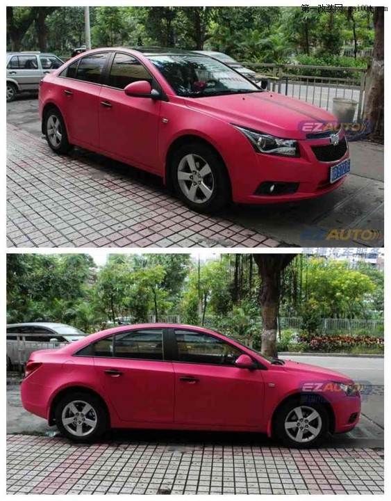 上海汽车外观改装，汽车车身改色贴膜，艾利哑光玫红改色