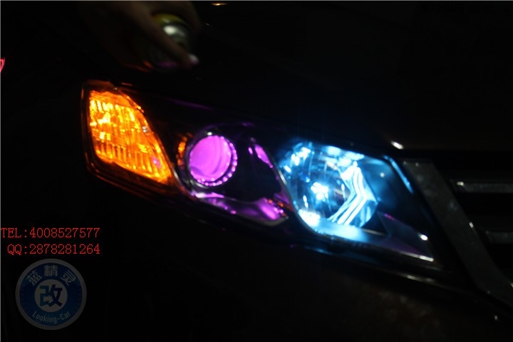 <合肥改灯>陆风X5合肥车灯改装小糸Q5欧司朗4300K LED紫色恶...