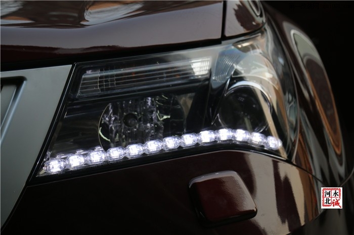 石家庄讴歌MDX改装车灯，海拉五透镜+欧司朗D1 CBI氙灯+日行灯