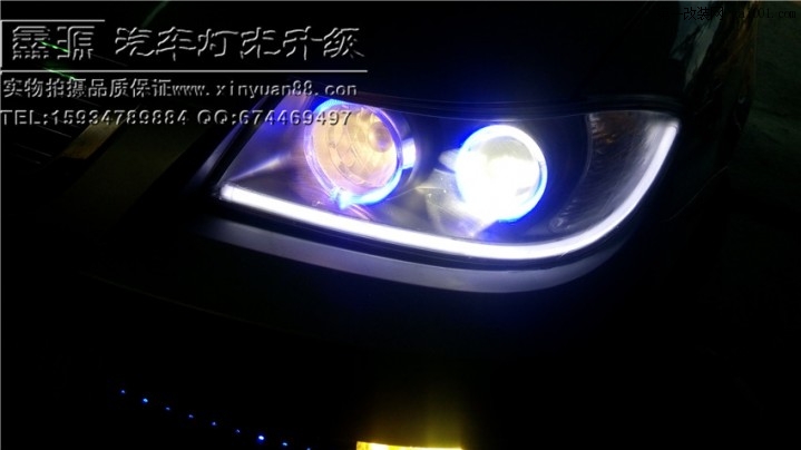 贵州毕节鑫源车灯力帆620升级双光透镜搭配双天使眼 恶魔眼