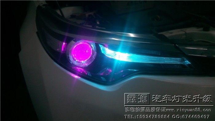 贵州毕节丰田雷凌改装大灯Q5透镜 汉雷灯泡搭配天使眼