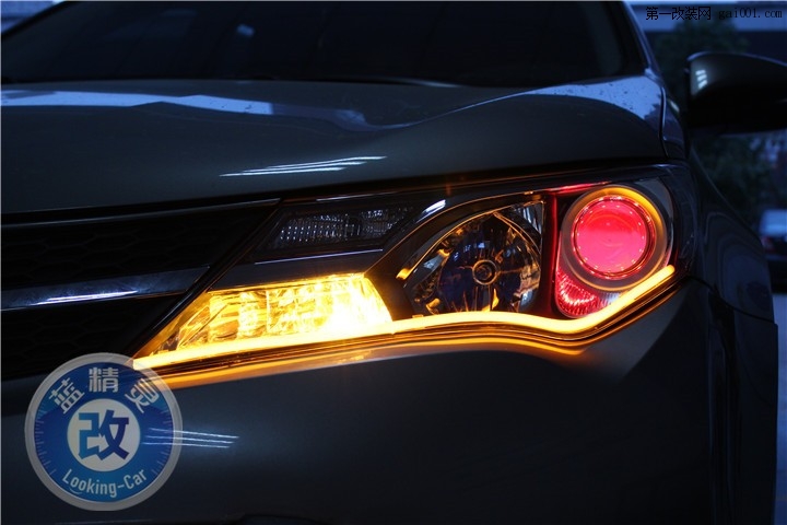 丰田新款RAV4完美改装欧司朗灯泡升级红色恶魔眼武汉蓝精.