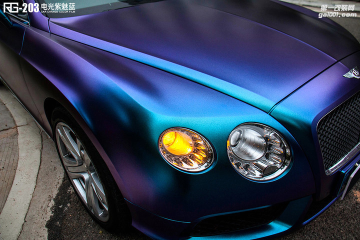 宾利欧陆RG瑞集改色膜全车贴膜案例分享--电光紫魅蓝