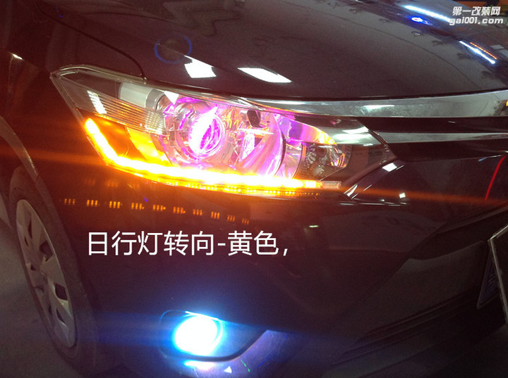 广州番禺改灯 丰田威驰大灯改装海拉5双光透镜+流光日行灯