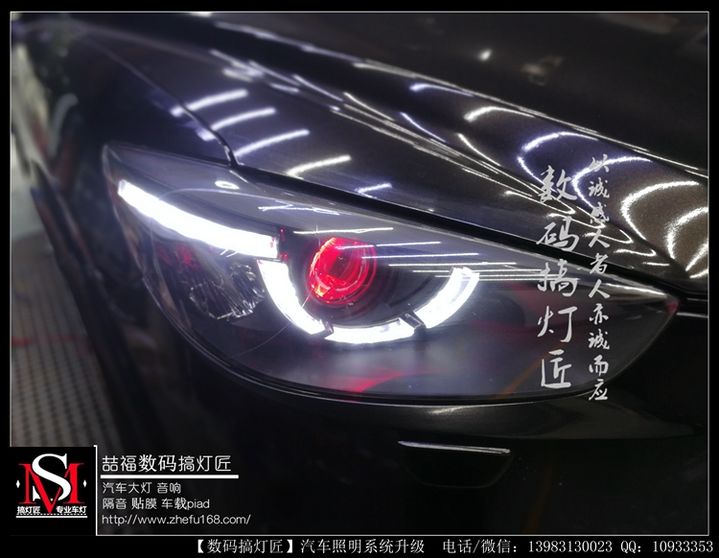 重庆汽车灯光改装音响隔音贴膜马自达CX-5升级GTR透镜氙灯LED
