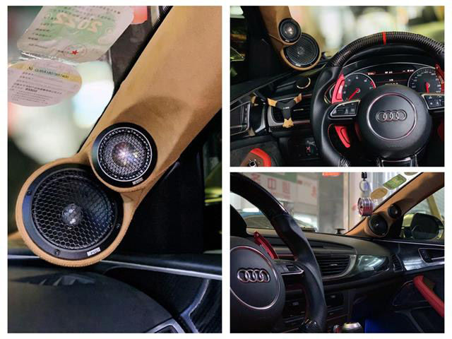 奥迪A6L汽车升级曼斯特三分频喇叭，享受不一样的车生活！